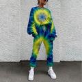 Women's T shirt Tee Tracksuit Pants Sets Tie Dye Vacation Casual Daily Drawstring Print Red Long Sleeve Streetwear Basic Crew Neck Fall Winter