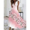 Women's Prom Dress Party Dress Wedding Guest Dress Long Dress Maxi Dress Light Pink White Pink Sleeveless Floral Print Summer Spring Fall V Neck Fashion Wedding Guest Evening Party Vacation 2023 S M