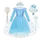 Frozen Princess Fairytale Elsa Dress Outfits Flower Girl Dress Girls' Movie Cosplay Cute Blue (Sleeveless) Blue (Long Sleeves) Wedding Wedding Guest Dress Gloves Necklace