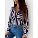 Women's Shirt Blouse Graphic Striped Work Red Royal Blue Blue Print Button Pocket Long Sleeve Fashion Shirt Collar Regular Fit Spring Fall