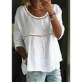 Women's Lace Shirt Long Cotton Top White Cotton Top White Cotton Blouse Plain Casual Lace Patchwork White 3/4 Length Sleeve Basic Round Neck