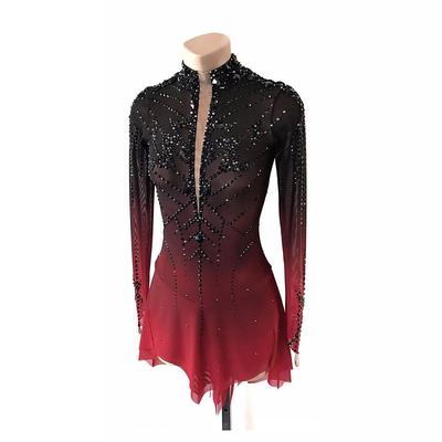 Figure Skating Dress Girls' Ice Skating Dress Black Red Halo Dyeing High Elasticity Professional Competition Skating Wear Thermal Warm Crystal / Rhinestone Long Sleeve Ice Skating Figure Skating