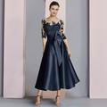 Sheath / Column Mother of the Bride Dress Wedding Guest Elegant Party Scoop Neck Ankle Length Satin Lace Half Sleeve with Bow(s) Pleats 2024