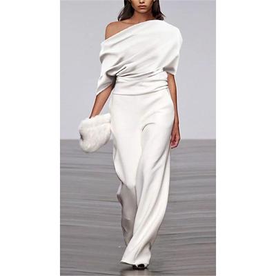 Women's Normal Jumpsuit Formal Solid Color Half Sleeve Raglan Sleeves Straight Party Office Regular Fit Black White Fall