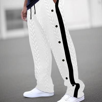 Men's Sweatpants Joggers Trousers Drawstring Elastic Waist Side Button Patchwork Comfort Breathable Casual Daily Holiday Sports Fashion Black White