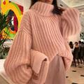 Women's Pullover Sweater Jumper Turtleneck Chunky Knit Acrylic Oversized Fall Winter Outdoor Daily Going out Stylish Casual Soft Long Sleeve Solid Color White Pink Green S M L