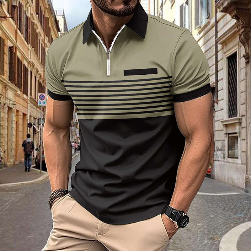 Male Polo Shirt Knit Polo Casual Date Lapel Short Sleeves Fashion Plaid / Striped / Chevron / Round Printing Knitting Summer Dry-Fit White Pink Red Orange Green Apricot Polo Shirt
