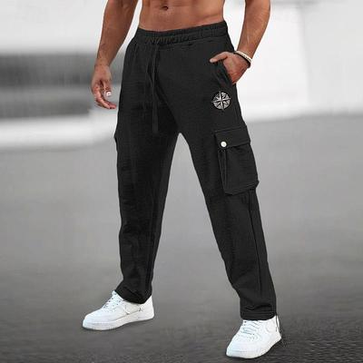 95%Cotton Men's Embroidery Sweatpants Joggers Trousers Cargo Sweatpants Drawstring Elastic Waist Multi Pocket Plain Comfort Breathable Casual Daily Holiday Sports Fashion Spring Summer Black White