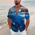 Men's Shirt Summer Hawaiian Shirt Camp Collar Shirt Graphic Shirt Aloha Shirt Scenery Turndown Black Navy Blue Royal Blue Blue Sky Blue 3D Print Outdoor Street Short Sleeve Button-Down Print Clothing