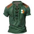 St. Patrick st paddys Shamrock Irish Flag Men's Casual 3D Print Henley Shirt T shirt Tee Casual Holiday T shirt Blue Brown Green Short Sleeve Lace Up Neck Henley Shirt Spring Summer