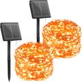 2 Pack Solar String Lights Christmas Lights Decoration Outdoor 12m 120LEDs Fairy Copper Wire Lights with 8 Modes Waterproof Decoration Copper Wire Lights for Patio Yard Trees Christmas Wedding Party