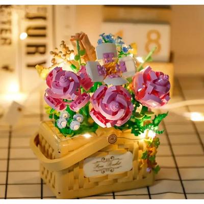 Women's Day Gifts New Building Block Flower Rose Building Block Toy Magic Powder Portable Flower Bouquet Gift Box Series Gifts For Girls Valentine's Day for Girls Mother's Day Gifts for MoM