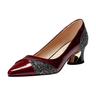 Women's Glitter-Accented Patent Faux Leather Block Heels – Elegant Pointed Toe Pumps for Formal Occasions