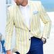 Men's Blazer Formal Evening Wedding Party Birthday Party Fashion Casual Spring Fall Polyester Stripes Pocket Casual / Daily Single Breasted Blazer Yellow