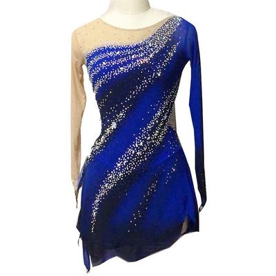 Figure Skating Dress Women's Girls' Ice Skating Dress Royal Blue Thumbhole Spandex High Elasticity Training Competition Skating Wear Handmade Crystal / Rhinestone Long Sleeve Ice Skating Figure