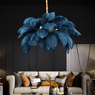 LED Pendant Light Chandelier Gorgeous Extra Large White Ostrich Feather Bouquet Pendant Light Romantic Mounted Lighting Fixture for Restaurant Bedroom