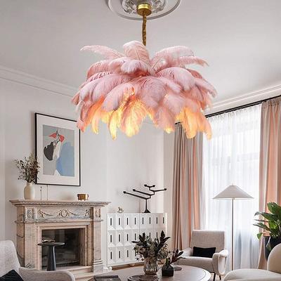 LED Pendant Light Chandelier Gorgeous Extra Large White Ostrich Feather Bouquet Pendant Light Romantic Mounted Lighting Fixture for Restaurant Bedroom