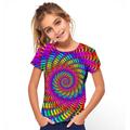 Kids Girls' T shirt Tee Short Sleeve 3D Printed Graphic Optical Illusion Color Block Geometric Crewneck Deep Blue Navy Rose black Children Tops Summer Basic Fashion Streetwear 3-12 Years