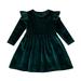 kpoplk Christmas Dresses for Girls Toddler Girls Long Sleeve Dresses Solid Princess Dress Clothes Green 18-24 M