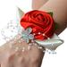 meijuhuga Bridesmaid Sisters Wrist Corsage Flowers Ribbon Rhinestone Wedding Supplies