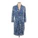 Anne Klein Casual Dress - Shirtdress: Blue Acid Wash Print Dresses - Women's Size Large