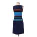 Kay Unger Casual Dress - Sheath High Neck Sleeveless: Blue Print Dresses - Women's Size 2