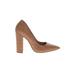 Steve Madden Heels: Slip On Chunky Heel Cocktail Tan Solid Shoes - Women's Size 7 1/2 - Pointed Toe