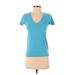 J.Crew Factory Store Short Sleeve T-Shirt: Blue Solid Tops - Women's Size X-Small