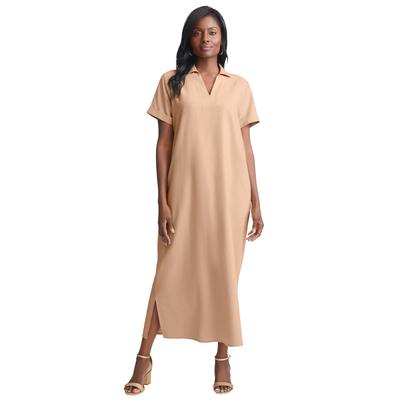 Plus Size Women's Linen Short Sleeve Maxi Dress by Jessica London in New Khaki (Size 14 W)