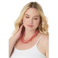Women's Wood & Glass Beaded Layered Necklace by Accessories For All in Coral