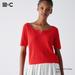 Women's Lace Key Neck Half-Sleeve Short Sweater | Red | Medium | UNIQLO US