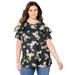 Plus Size Women's Open-Shoulder Georgette Top by Catherines in Black Tropical (Size 0X)