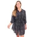 Plus Size Women's Button-Down Cover Up by Swim 365 in Black White Droplet (Size 30/32)