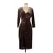 Calvin Klein Casual Dress - Midi V Neck 3/4 sleeves: Brown Solid Dresses - Women's Size 10