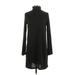 Zara Casual Dress - Sweater Dress High Neck Long sleeves: Black Print Dresses - Women's Size Small