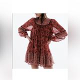 Zara Dresses | 3 For $20 Nwot Zara Flower Print Dress Size Xs | Color: Brown/Orange | Size: Xs