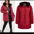 Torrid Jackets & Coats | Nwt Torrid Red Puffer Jacket Nylon Fur Trim Fit & Flare Size 3 | Color: Black/Red | Size: 3x