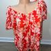 Free People Tops | Free People Baja Babe Red Floral Print Tie Back Cold Shoulder Tee Top Jersey S | Color: Pink/Red | Size: S