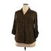 Croft & Barrow Long Sleeve Button Down Shirt: Brown Checkered/Gingham Tops - Women's Size 2X-Large