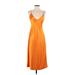 Zara Casual Dress - Midi Plunge Sleeveless: Orange Solid Dresses - Women's Size Small