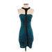 Cocktail Dress - Bodycon Plunge Sleeveless: Teal Solid Dresses - New - Women's Size Small