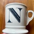 Anthropologie Dining | Anthropologie Monogram Mug "N” Letter Coffee Cup White Blk Initial Shaving Style | Color: Black/White | Size: Os