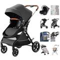 Baby Pram Pushchair 3 in 1 ​Travel System Buggy Stroller with Car Seat Rain Cover Mosquito Net Cotton Pad Mummy Bag Fleece Hand Muffs Walking Harness Grey