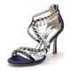 Women's Wedding Shoes Glitter Sparkly Pointed Toe Strappy High Heels Closed Toe Wedding Bridal Dress Shoes Ankle Strap Pumps,Dark Blue,8 UK