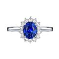 Silver Ring Men, Flower Ring Men 18K White Gold 1 0.67CT VVS Blue Oval Lab Grown Sapphire with H White Natural Diamond Halo Size T 1/2 Valentines Day