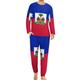 Flag of Haiti Comfortable Mens Pyjamas Set Round Neck Long Sleeve Loungewear with Pockets 4XL
