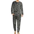 Black And Grey Snake Skin Pattern Comfortable Mens Pyjamas Set Round Neck Long Sleeve Loungewear with Pockets S