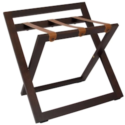 Kofferständer WOOD aus Holz mit Rückwand Nussbaum Braun mit Riemen Leder Braun Image