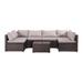 7-Piece Brown&Grey Outdoor Rattan Furniture Sets with 6 Sofas, 1 Coffee Table & Cushions