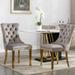 High-end Tufted Solid Wood Upholstered Dining Chair with Golden Stainless Steel Plating Legs,Nailhead Trim,Set of 2